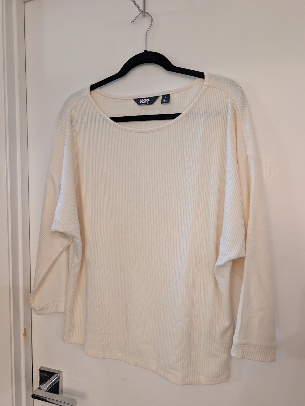 Lands' End Women's Cream Ribbed Long-Sleeve Top